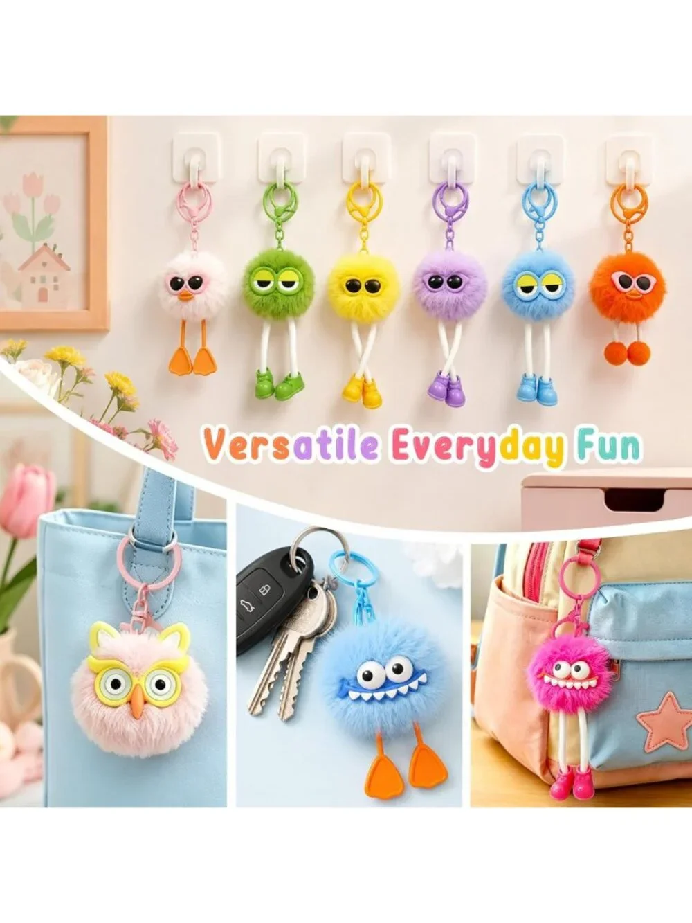 Fuzzy Plush Keychains Bulk - Cute Party Favors for Kids' Birthdays & Events